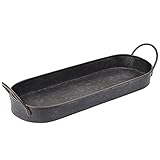 BSTKEY Oval Decorative Serving Tray, Metal Iron, Silver, Solid, Industrial Farmhouse Style, 34.5x12.5x3.5cm, 300g, Galvanized, Handle, Oven Safe, 1 Pack