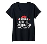 Womens I Kissed a Leaflet Distributor Design Married Dating Annive V-Neck T-Shirt