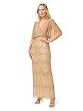 Adrianna Papell Women's Beaded Surplice Gown Special Occasion Dress, Champagne Gold, 14