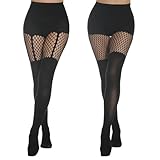 MANZI 2 Pairs Women's Suspender Opaque Fishnet Stockings Thigh High Mesh Fishnets Black Stocking Tights