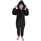 A2Z 4 Kids Girls Boys Plain Fleece Hooded Onesie Soft Fluffy - Onesie 352 Black 11-12