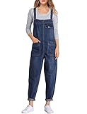 Sukany Women's Casual Baggy Denim Jean Overalls Loose Bib Dungarees Harem Romper Jumpsuit Pants Dark Blue XL
