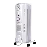 Devola 1500W 5 Fin Oil Filled Radiator, Low Energy Electric Heater with Thermal Fuse for Overheat Cut Off, Adjustable Heating Dial, Turbo Heating Option via PTC Fan, 24 Hour Timer - DVSOR5F15W (White)