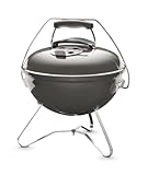 Weber Smokey Joe Premium Charcoal Barbecue/Portable Design, Porcelain-Enamelled Lid & Bowl, 37 cm Cooking Surface, Tuck-N-Carry Handle, Smoke Grey