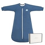 LILBESTIE 2.5 Tog Baby Sleeping Bag with Arms Long Sleeves Toddler Sleep Sack 0-6 6-12 12-24 Months - Winter Cotton Sleep Suit Bag Wearable Blanket with Two-way Zipper Blue