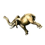 TOBBOMEY Bronze Elephant Ornaments Retro Brass Decorative Animal Statue for Home Office Desk Display Brass Elephant Decor for Shelf Table Window