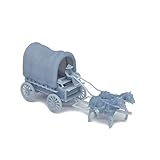 Outland Models HO Gauge 1:87 Old West Horse Carriage Wagon with 2 Horses and Rider, Small, Grey, Unpainted, Assembly Required, Indoor Use, Vehicle Theme, Model Kit