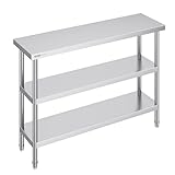 VEVOR Stainless Steel Food Prep table, 14 x 48 x 34 Inch Commercial Kitchen Worktable, with 2 Adjustable Undershelf, Heavy Duty Prep Table Metal Work Table for BBQ, Kitchen, Home, and Garage