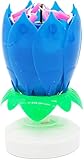 Blue or Pink Musical Birthday Candle Lotus Flower Shape Plays Birthday Music with Lotus Opening Perfect for Christmas, Birthdays, Weddings (Blue)