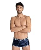 Arena Men's Square Cut Drag Short Reversible Training Swimsuit Swim Trunks, Navy/Speed Stripes Multi, 30A