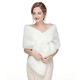 Ommda Womens' Faux Fur Wedding Shawl Wraps, Warm Shrug Bolero for Bridal Dress, Evening, Party