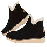 Women's Snow Boots,Fur Lined Warm Ankle Boots,Casual Cozy Flat Slip on Loafer Shoes Winter Warm Fur Lined Ankle Booties,Wide Fit Hiking Booties Plush Lined Outdoor Winter Shoes