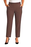 MAARAE Women's Straight Leg Trousers with Elasticated Waist – Comfortable Stretch Pants for Work, Office & Casual Wear | Mocha 25" | Size 14