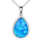 POPLYKE Blue Opal Necklace for Women Sterling Silver Blue Opal Teardrop Necklace Opal Jewelry Gift for Girls(blue opal)