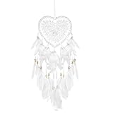 Dream Catcher,Lovely Heart Shape Dreamcatcher Handmade Lace Dream Catcher Feather Bead Wall Hanging Boho Woven Art Ornament Gift Craft Dreamcatcher Wind Chimes for Home Children Bedroom Decor
