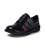 Kickers Unisex Kids Kick Lo Vel Twin Strap Black Leather School Uniform Shoes | Smart Everyday School Look | Hook & Loop Fastening, Cushioned for All-Day Wear, Black, 11 UK Child
