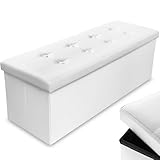 Nyxi Foldable Ottoman Storage Box, 110x38x38cm, 120L Capacity Faux Leather, Multi-Purpose 2-Seater, Foot Stool, Storage Organizer with Lid for Kids Toys, Bedroom, Hallway, Living Room, White