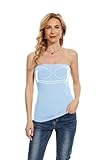 Pafnny Tube Tops with Built in Bra Cotton Strapless Camisoles for Women Bandeau Tops, Sky Blue, XL