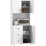 HOMCOM Free standing Kitchen Cupboard, Storage Cabinet with Doors and Sheleves, 3 drawers and Open Space, Adjustable Height Storage Unit, White