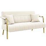 Yaheetech 2 Seater Modern Sofa Velvet Fabric Loveseat with Gold-tone Metal Arms and Legs for Bedroom, Home Office, Studio, Living Room Furniture Beige