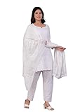 JG JAI GOVINDAM Indian Kurtis for Women Pakistani Salwar Kameez Suit Set Indian Dresses Chikankari White Kurti Pant & Dupatta Set (S)