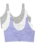 Fruit of the Loom Womens Front Close Builtup Sports Bra, Blue Gem Heather/White/Grey 3-Pack, 38
