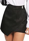 TZLDN Women Mini Skirt Suede Skirts Pencil Skirt with Asymmetrical Hem Wrap Skirts High Waist Zip Up Fall Winter Business Casual Black M