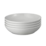Denby - Dove Grey Set of 4 Pasta Bowls - 1050ml Capacity - Dishwasher Safe Ceramic Crockery - Glazed Bowl Set for Dinner & Lunch - Pasta Dishes for Rice, Noodles - Chip & Crack Resistant Stoneware