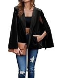 Cicy Bell Women's Velvet Cape Blazer Jackets Casual Split Long Sleeve Open Front Coat, Black, XL