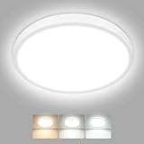 hepside LED Ceiling Light,3000K/4000K/6500K 3 Color Temperature, Waterproof IP54 LED Bathroom Light, Modern,Round Flush Ceiling Lamp for Bathroom, Kitchen,Bedroom,Hallway,Living Room, Bulkhead