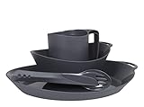 Lifeventure Ellipse Reusable 4-Piece Tableware Set: Knife/Fork/Spoon, Plate, Bowl, Mug For Camping, Travel & Outdoor - Graphite