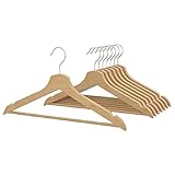 BUMERANG Non-Slip Heavy Duty Hanger Solid Wood Natural Clothes Trouser Shirts Wardrobe Rail Hangers 8 Pack