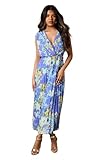 Oasis Petite Occasion Floral Pleated Wrap Midaxi Dress, 12, Blue