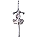 Kilt Pins for Men - Silver Finish 4 Inches (10cm) Swirl Celtic Knot Work, Women’s Pin & Brooches, Solid Brass Traditional Scottish Highland Attire (Shamrock - Chrome)