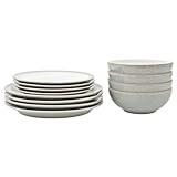 Denby - Elements Light Grey Dinner Set For 4 - 12 Piece Ceramic Tableware Set - Dishwasher Microwave Safe Crockery Set - 4 x Dinner Plates, 4 x Medium Plates, 4 x Cereal Bowls