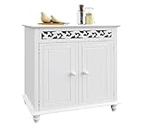 PREMZO Carved Sideboard Wood MDF Cabinet With 2 Doors Freestanding Cupboard For Living Room Bedroom Bathroom Hallway House Storage Space Saving Vintage Unit, White, 76 x 65 x 35 cm