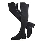 N.N.G Women Over Knee Boots Suede Thigh High Long Comfort Black Winter Low Square Toe Block Heel, Black 1 Inch Heel, 7 UK