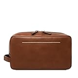 Fossil Men's Leather Travel Toiletry Bag Shave Dopp Kit, Westover Brown, One Size