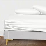 LINENWALAS 100% Tencel Lyocell Fitted Sheet Double Size 140x190 cm, Up to 40 cm Deep Pocket, Soft, Cooling Silk Eucalyptus Bed Sheet, Hotel Quality Premium Hypoallergenic Bottom Sheet (White)
