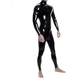 WNRLL Shoulders Zipper Men's Full Body Design Sexy Latex Tight Jumpsuit Rubber Catsuit with Crotch Zip,L White