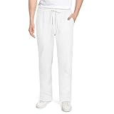 AUYAO Mens Linen Trousers, Mans Long Summer Casual Loose Lightweight Breathable Pants, Man's Lounge Beach Pants with Elastic Waistband, Workout Running Jogging Drawstring Linen Trousers for Man