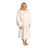 OHS Dressing Gown Womens Teddy Fleece, Ultra Soft Warm Hooded Dressing Gown with Pockets Oversized Bath Robe for All Seasons Loungewear & Sleepwear, Cream - One Size