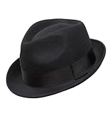 Decentron Men's Wool Felt Winter Hat Short Brim Fedora Hat Black Medium