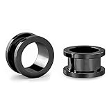 Jewel Barrel Pair Flesh Tunnels 2pcs Ear Stretcher Expanders Double Flared Screw Fit Piercing Surgical Steel 1.6mm - 20mm Silver Black Rose Gold Rainbow Blue (Black, 6)