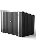 XEMQENER Bike Shed Storage Outdoor, Lockable Garden Storage Shed with Door and Sloping Roof, Waterproof Metal Galvanized Steel Sheds for Bike, Garden Tools, Garbage Bins, Black,(L176x W105x H130 cm)