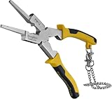 Strong Hand Tools, Deluxe MIG Welding Pliers, 8-Inch, Rounded & Flat Face Hammer,Fine & Coarse Files, Side Pull V-Notch, Retention Chain, Ergonomic Grip, PM12, Red