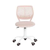 Homy Casa Desk Chair Linen Fabric Seat Ergonomic Swivel Task Chair without Armrest Adjustable Height Office Chair Home Office for Kids Teens, Morandi Pink