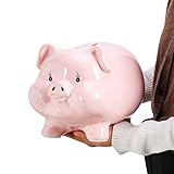 PIG WORLD 11'' Pink Large Piggy Bank for Adults Smash to Open,Ceramic Coin Bank,Piggy Bank for Boys,Girls Money Box Jar,Savings,alcancias de Dinero para adultos niños,Money Saver
