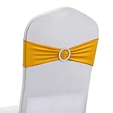 50 PCS Elastic Stretch Spandex Chair Covers Sashes Bands,Bows Sashes Chair Cover with Buckle for Wedding Party Ceremony Events for Folding Chairs Banquet Decorations Chair Decorations (Gold)