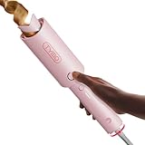 TYMO CURLPRO Automatic Rotating Curling Iron - Beach Waves Curling Wand, Portable Hair Curler, 500 Million Ionic, Dual Voltage & Lightweight for Travel, Ceramic Coating, Pink 1.25 inch